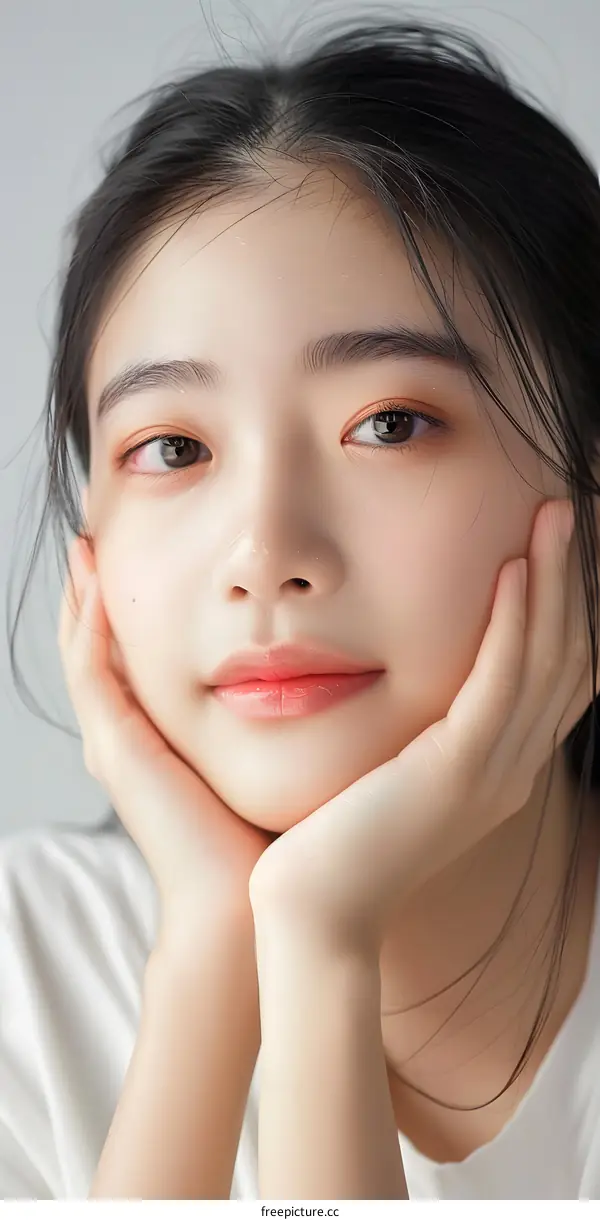 Portrait of a Young Asian Woman with Long Black Hair