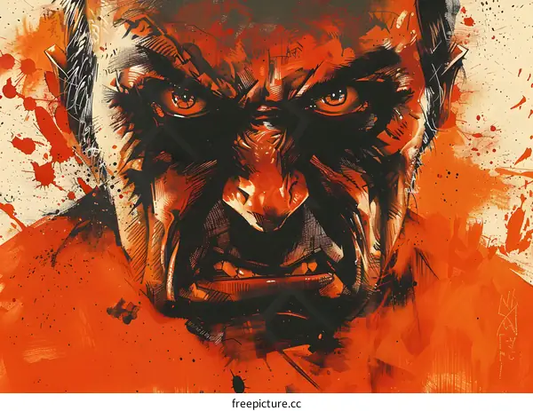 red and orange painting of a monster face