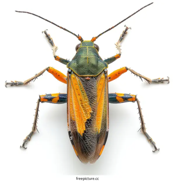 Colorful Detailed Close-up Photograph of a Green and Orange Stink Bug