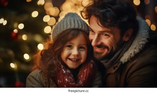 Father and daughter in winter clothes