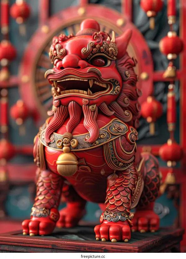 Golden Chinese Lion Statue for Lunar New Year Celebration