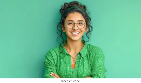 Smiling Young Woman in Green Shirt