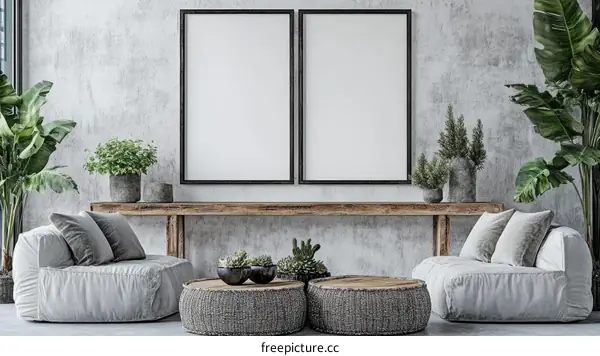 Modern Minimalist Living Room with Blank Pictures