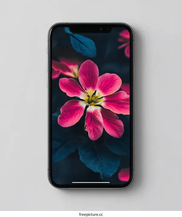 Pink Flower on Smartphone Screen