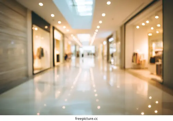 Blurred View of a Shopping Mall Corridor with People