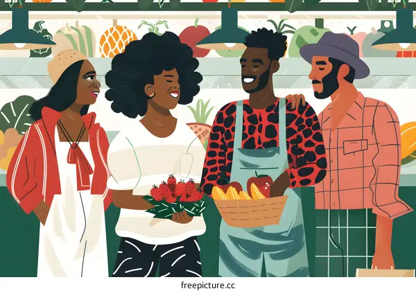 Friends Shopping for Fresh Produce at a Local Market