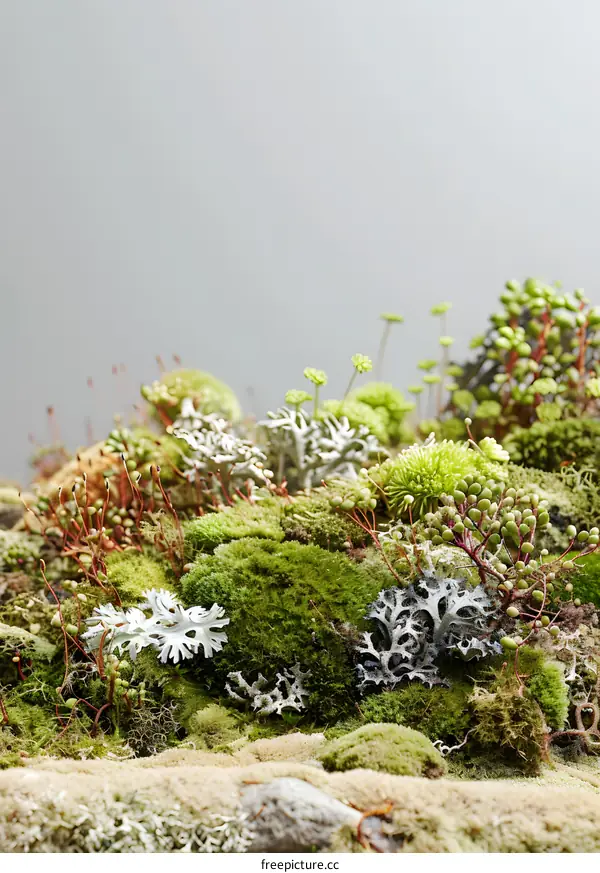 Closeup Of Green Moss And Lichen