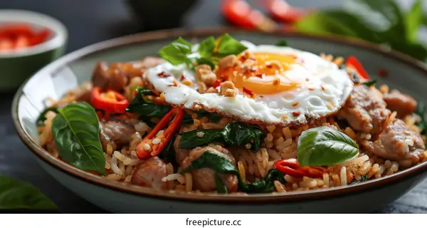 Thai Basil Fried Rice with Pork and Egg