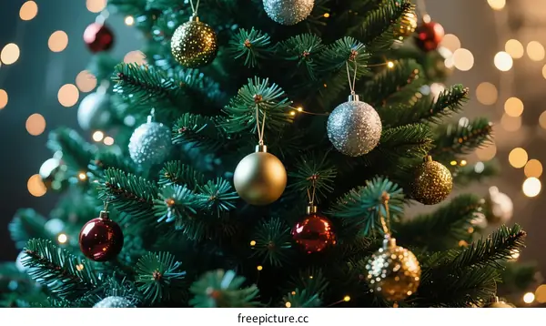 Festive Christmas Tree Decorated with Colorful Ornaments