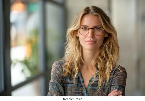 Portrait of a young woman wearing glasses