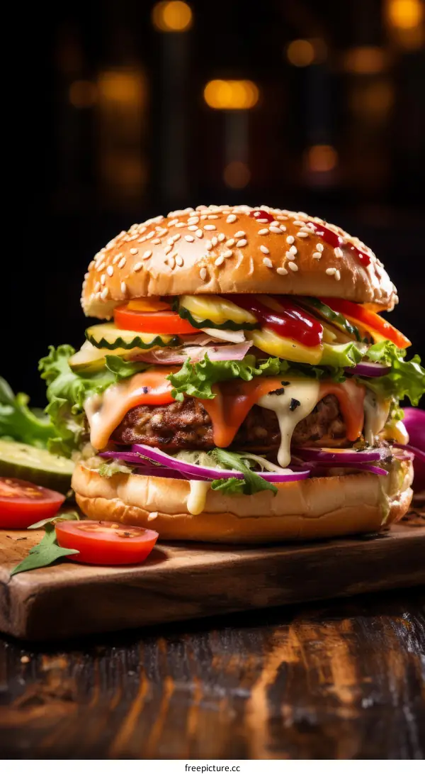 yummy tasty beef burger with fresh vegetables