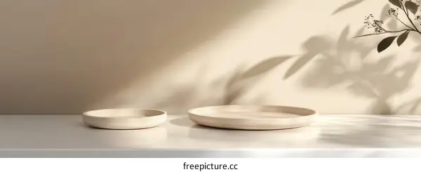 Beige Minimalist Display with Wooden Trays