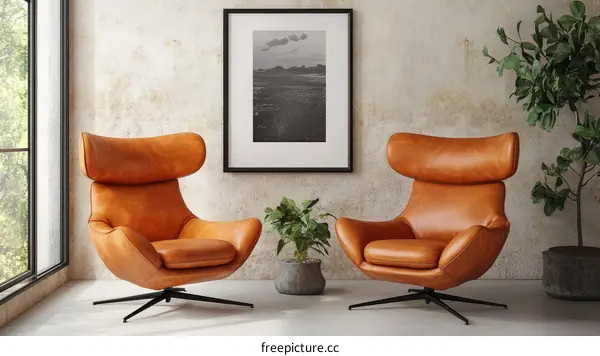 Two Modern Leather Armchairs in a Stylish Living Room
