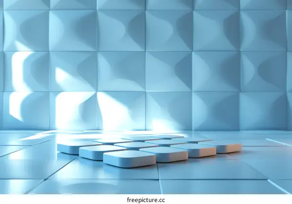 3D rendering of a blue and white geometric pattern background