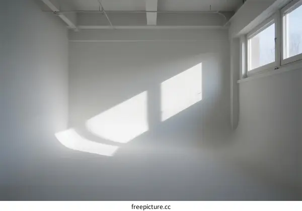 Pure White Empty Room with Sunlight Casting Shadows