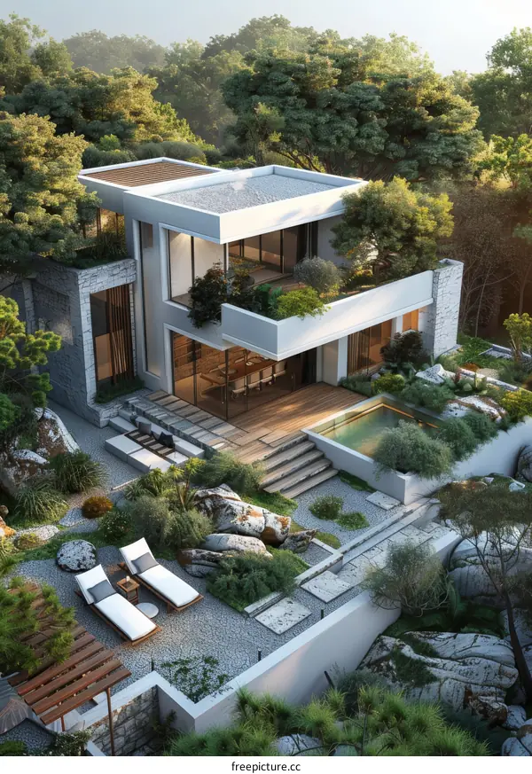 Modern House Exterior with Lush Garden
