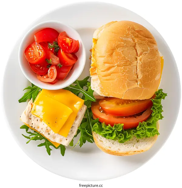 Chicken and Cheese Sandwich on Plate with Tomatoes