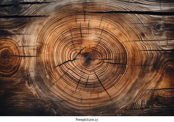 A wooden cross section with visible annual growth rings.