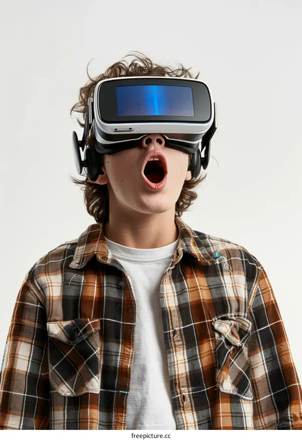 Amazed Teenager Wearing Virtual Reality Headset