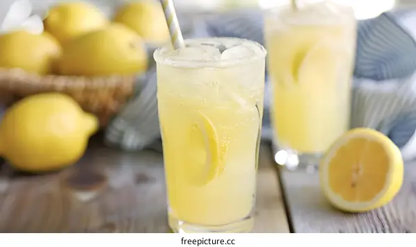 Refreshing Lemonade Drink With Lemon Slices and Ice