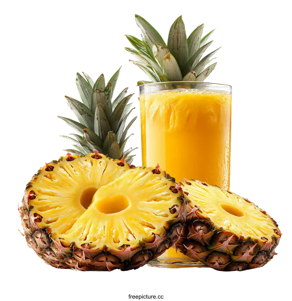 [Transparent Background PNG]Fresh Pineapple Juice and Slices