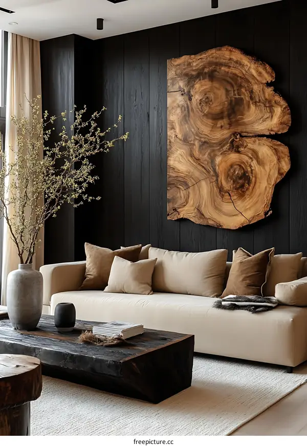 Modern Rustic Living Room with Natural Wood Accent