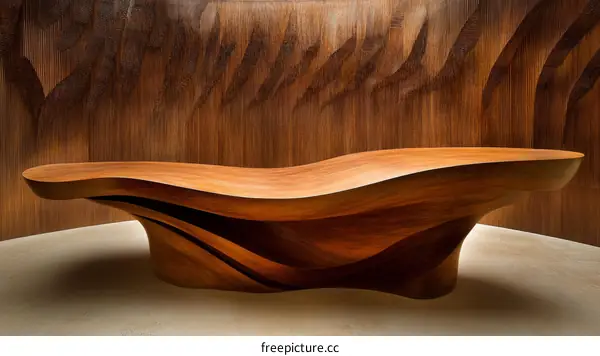 Wooden Reception Desk with Abstract Design