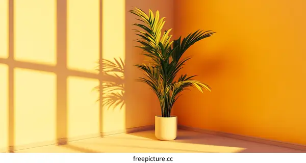 Palm Plant in Corner with Sunlight