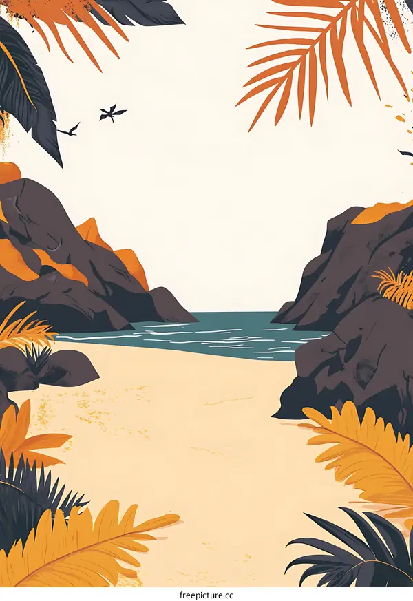 Tropical Beach Minimalist Illustration