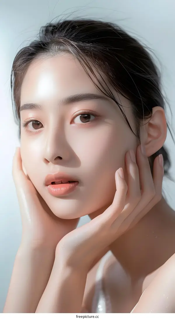 Closeup Portrait of a Young Woman with Beautiful Skin