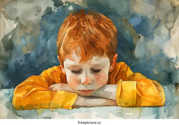 sad boy watercolor painting