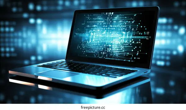 Laptop Displaying Binary Code