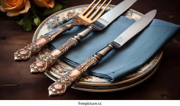 ornate vintage silverware on a table