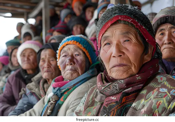 Group of Asian Women Wearing Traditional Winter Clothing
