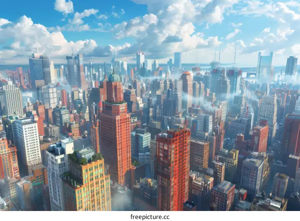 A Modern Metropolis: Skyscrapers and Blue Skies