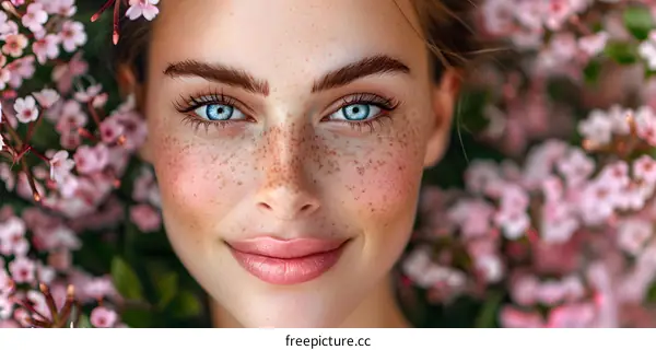 Beautiful young woman with freckles on her face