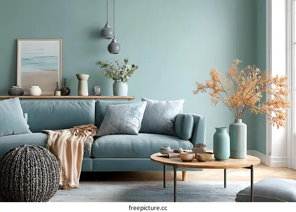 Modern Teal Living Room Interior Design