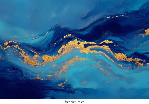 Abstract Liquid Blue Gold Marble Art Design