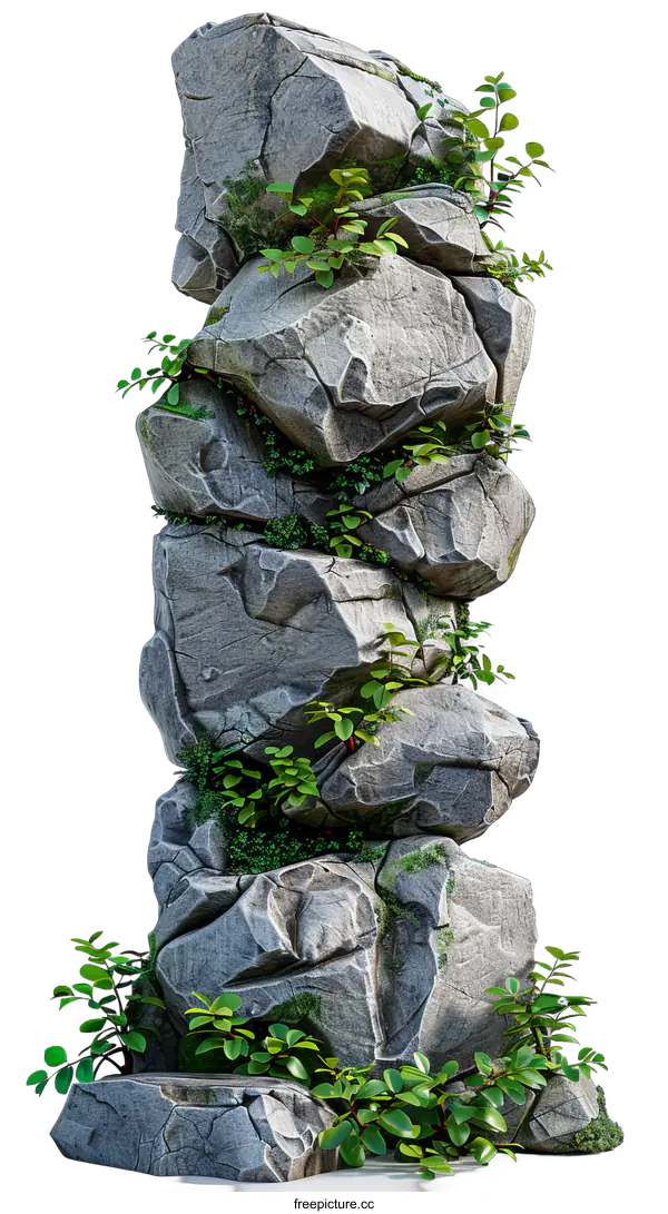 [Transparent Background PNG]Rock Formation with Lush Greenery