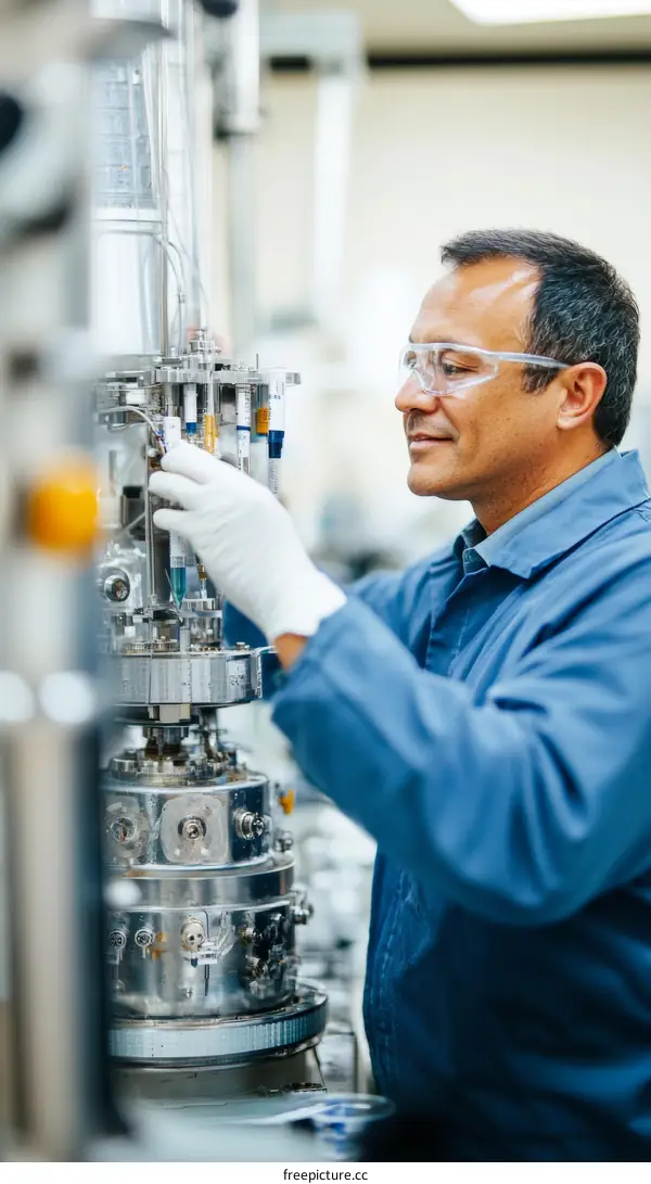 Scientist Working on a Sophisticated Laboratory Machine