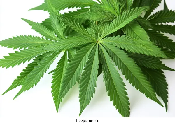 Close-up Cannabis Leaves on White Background