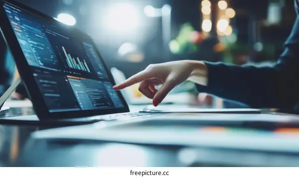 Businesswoman Working on a Laptop with Data Charts