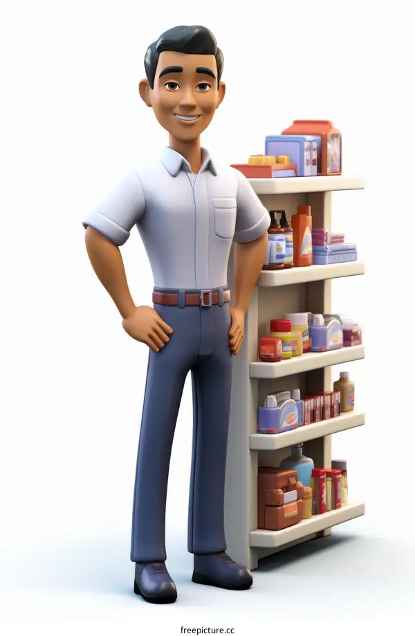Male Store Clerk Standing by Shelf of Household Products