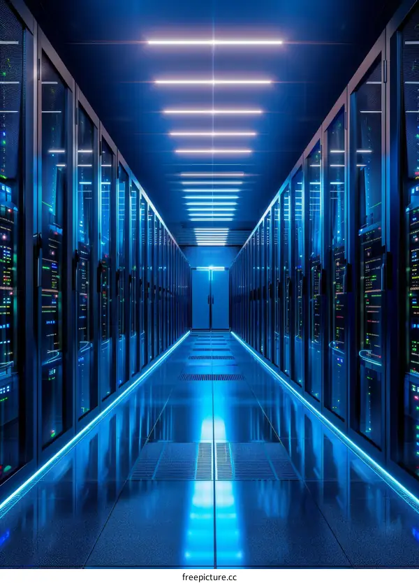 Server Room with Blue Lights: Data Center Technology