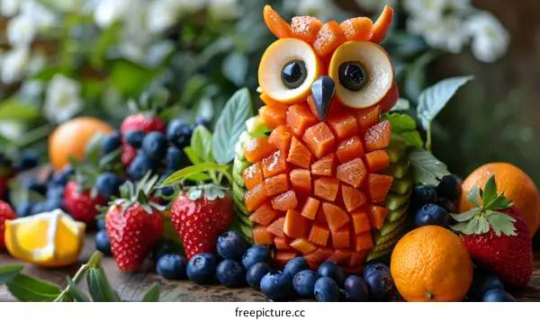 Adorable Fruit and Vegetable Owl Sculpture