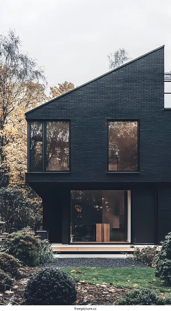 Modern Black Brick House with Large Windows