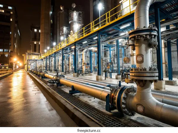 Industrial Petrochemical Plant at Night