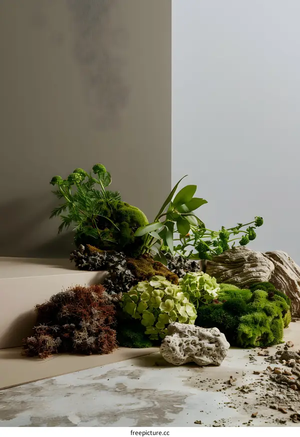 Green Moss and Stone Still Life Photography