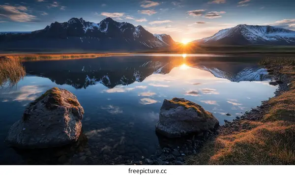 Sunrise Reflection on Mountain Lake Scenic Landscape