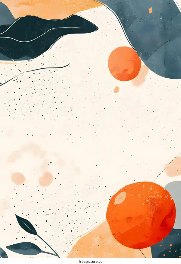 Abstract Watercolor Illustration with Orange and Blue Shapes and White Background